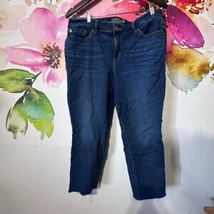 Torrid Jeans Womens 14 Blue Crop Boyfriend Frayed Hem Dark Wash Vintage Stretch